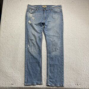 Y2K Guess Jeans Men's 36x32 Lincoln Slim Straight Light Blue Distressed Denim